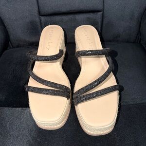 Copper Key Black Triple-Strap Espadrille Mule Sandals